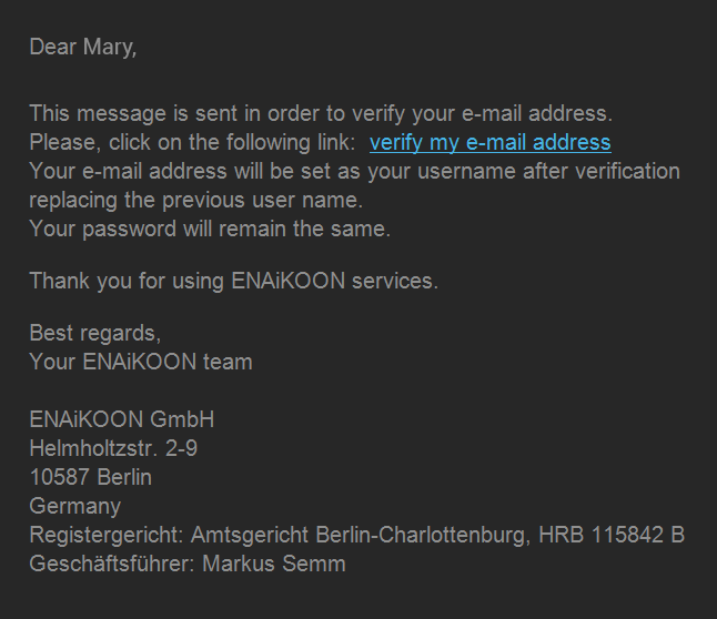 ENAiKOON iD confirmation email