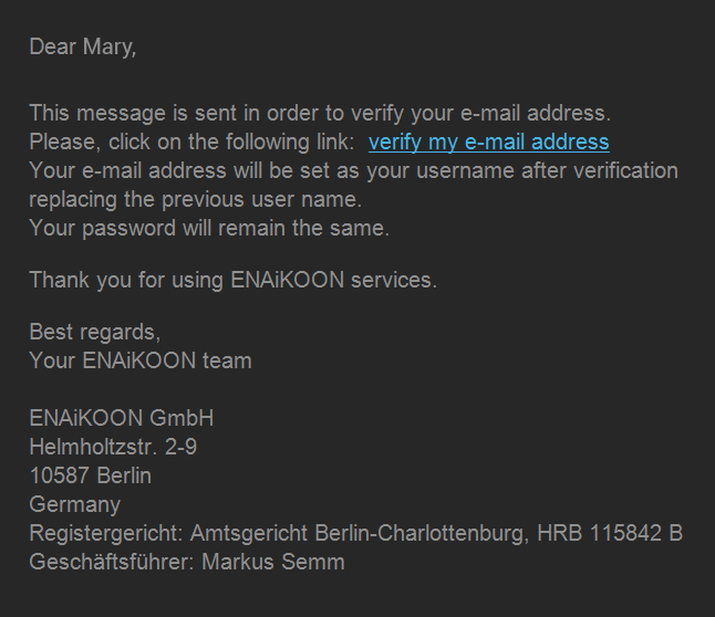 ENAiKOON iD confirmation email ENAiKOON iD confirmation email